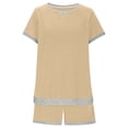 thumbnail image 4 of LOVZFMLL Ensembles Deux Pièces pour Femmes Pyjamas à Manches Courtes Col Rond Hauts et Shorts Ensembles de Course Deux Pièces avec Poches Beige TG, 4 of 7