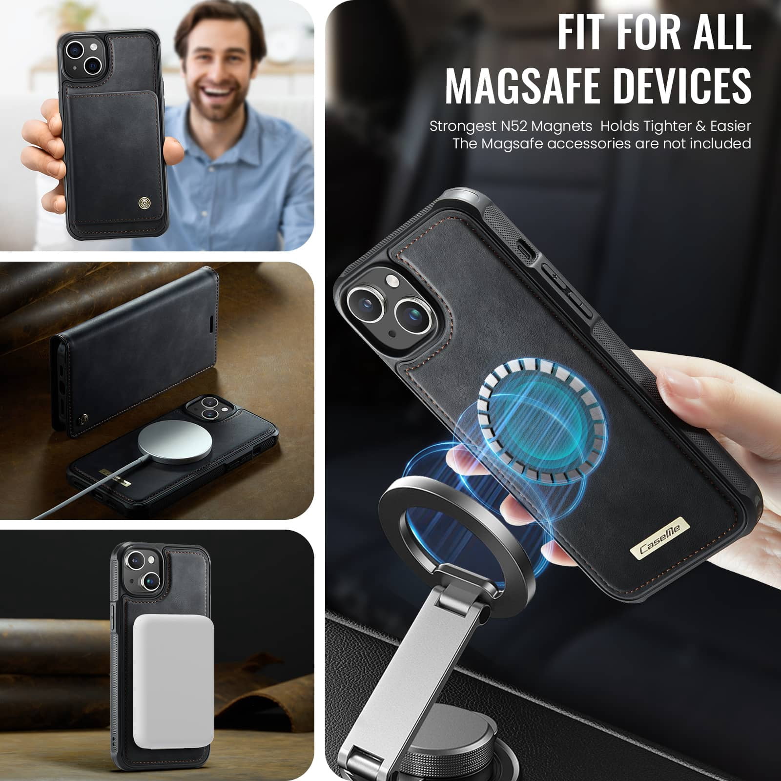 Magnetic 2 in 1 Magsafe Detachable Wallet Case for iPhone 14 with Card Holder Women Men, Retro PU Leather【RFID Blocking】Kickstand Shockproof Cover
