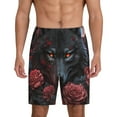 thumbnail image 3 of Lsque Rose Full Moon Black Wolf Mens Sleep Pajama Shorts,Short Pajama Pants, Cotton Ultra-Soft Knit-X-Large, 3 of 9