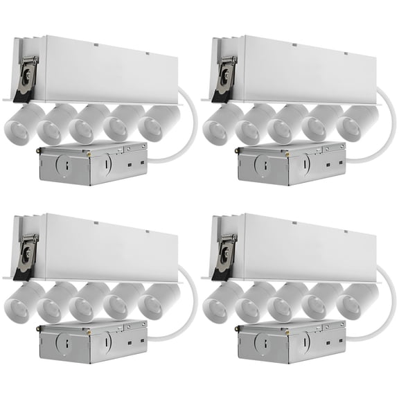 LUXRITE 5-Head Adjustable Recessed LED Light, 5CCT, 15W, 1000LM, 355 Rotation & 80 Tilt, Dimmable, IC Rated ETL 4 Pack
