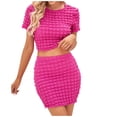 thumbnail image 4 of SMihono Robe d'Été Grande Taille pour Femmes 2023 Été Couleur Unie Mode Col Rond Manches Courtes Débardeur Jupe Courte Ensemble Ensemble Deux Pièces, 4 of 9