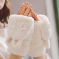 thumbnail image 2 of Guantes gruesos y cálidos con forro polar de invierno para mujer, que cubren la cara, entrecerran los ojos, orejas de conejo, medio dedo, lindos guantes de felpa con tapa para estudiante, 2 of 6