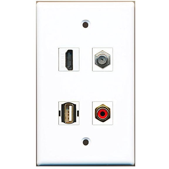 RiteAV - 1 Port HDMI 1 Port RCA Red 1 Port Coax Cable TV- F-Type 1 Port USB A-A Wall Plate