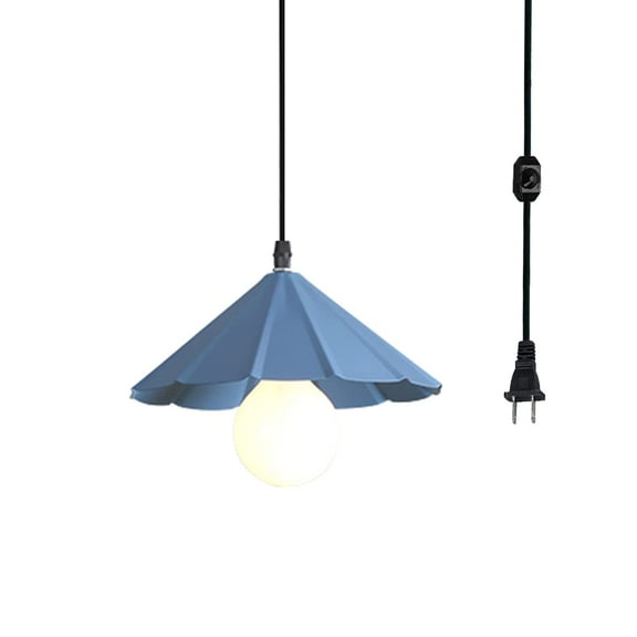 Kiven Plug in Pendant Light,Blue Modern Hanging Light Fixture with Plug in Cord and On/Off Dimmer Switch,9" Iron Lampshade for Dining Room Bedroom Foyer Hallway Kitchen Island E26 Socket