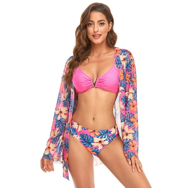 Cismea - Traje de BañO para Mujer, Estampado, 3 Piezas, Cintura Alta, Bikini, Maxi(Anaranjado) Cismea bañador