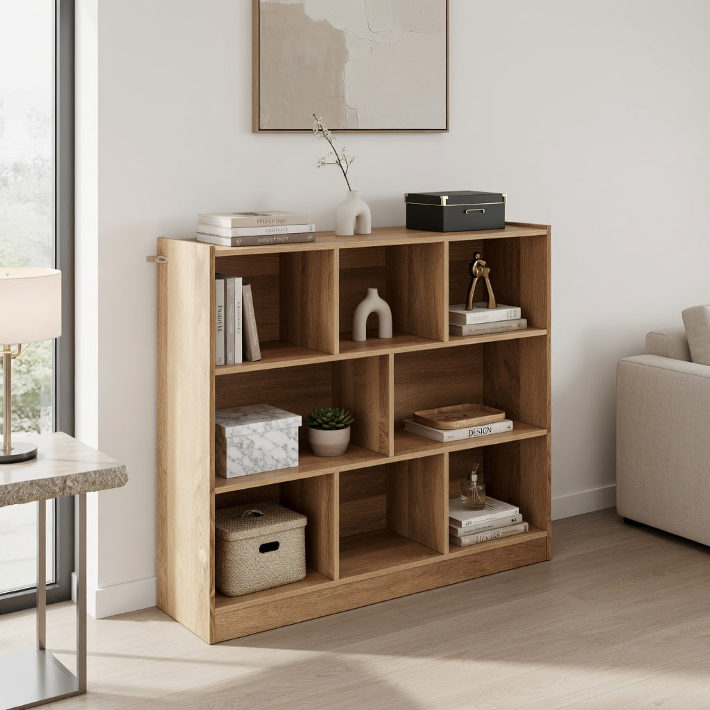 Spaco 3-Tier Open Bookcase 8-Cube Floor Standing Storage Shelves-Natural, Tall Bookshelf, Shelves for Living Room, Home Office, Bedroom, Balcony