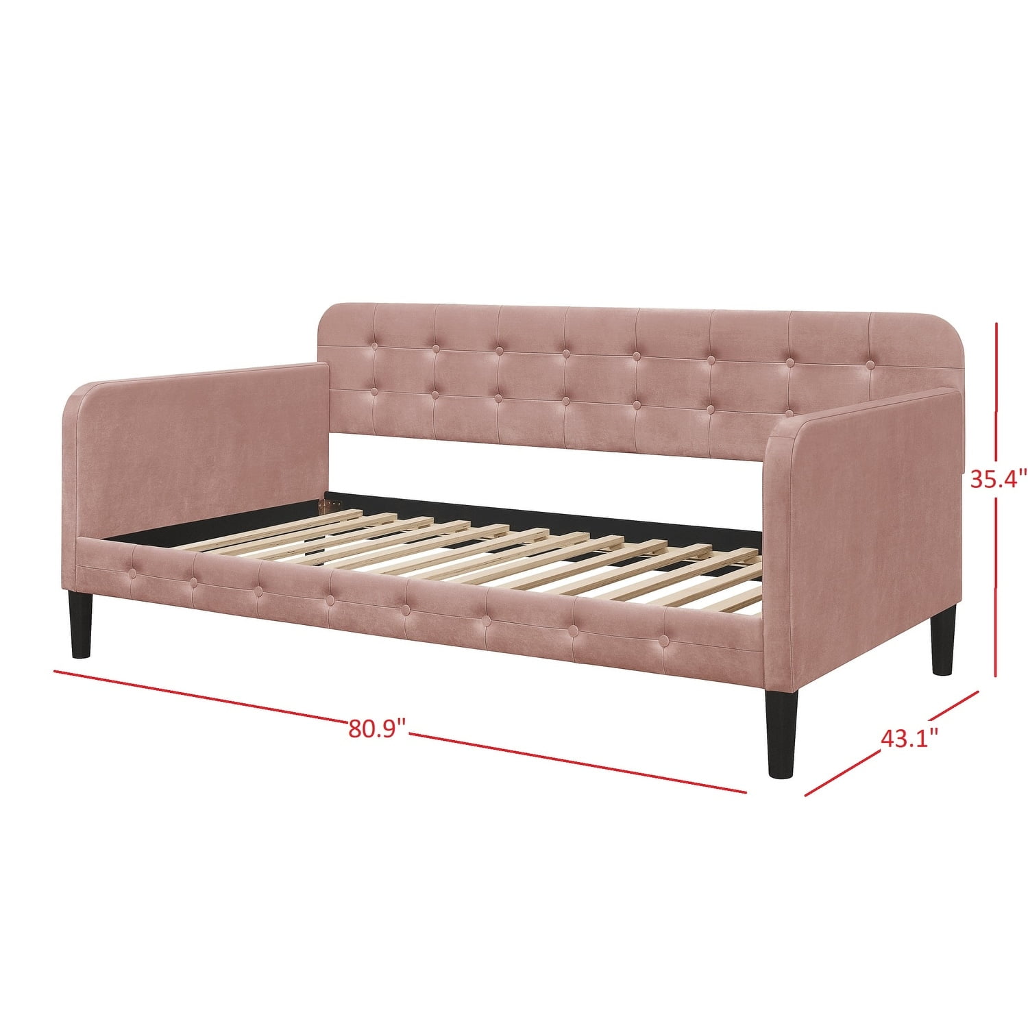 Home Design Chloe Twin Daybed with Velvet Upholstery, Button-Tufted Back, Stylish Versatile Seating and Sleeping Solution for Bedroom or Living Room, Pink