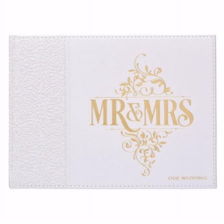 Christian Art Gifts  White Luxleather Mr. & Mrs. Wedding Guest Book with Gift Box - 8.25 x 6 in.