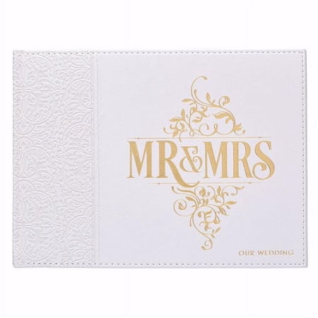 Christian Art Gifts White Luxleather Mr. & Mrs. Wedding Guest Book with Gift Box - 8.25 x 6 in.