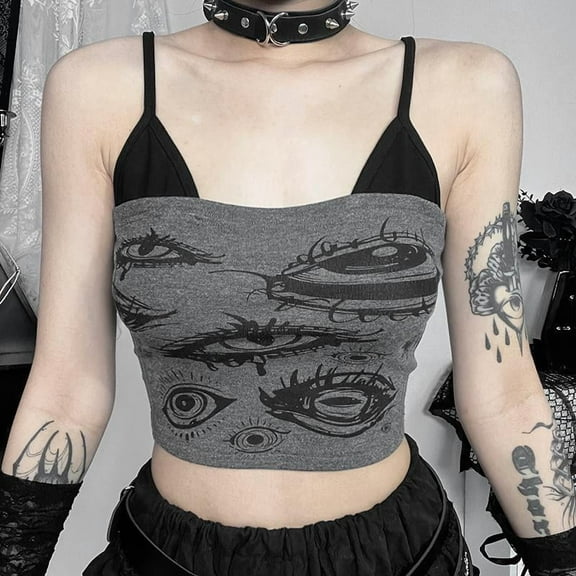 Gothic  Y2k Devil's Eye Printed Sling Women Aesthetic Summer Vintage Slim Fit Camisole E Girl Goth Tank Top Streetwear