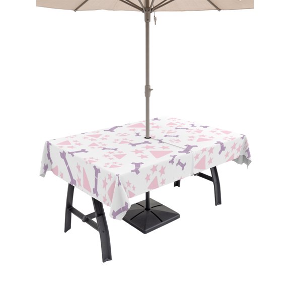 52x70 Inch Outdoor Tablecloth with Umbrella Hole Zipper Rectangle Geometric Bones Rectangular Tablecloths Outside Waterproof Pink Purple Star Triangles Abstract Art Patio Table Cloth Cover for Picnic
