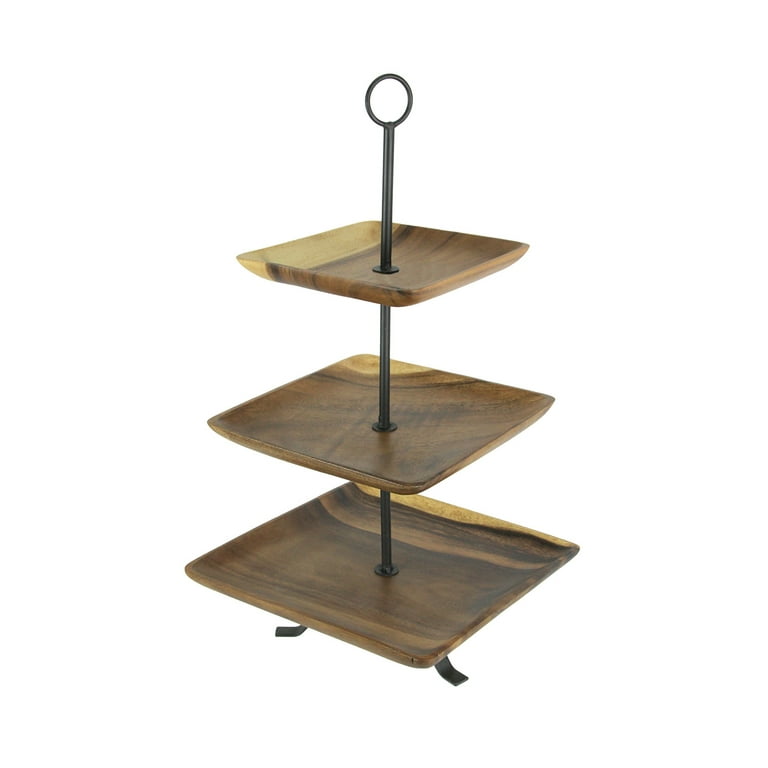 Polished Wood 3 Tier Square Shaped Serving Tray
