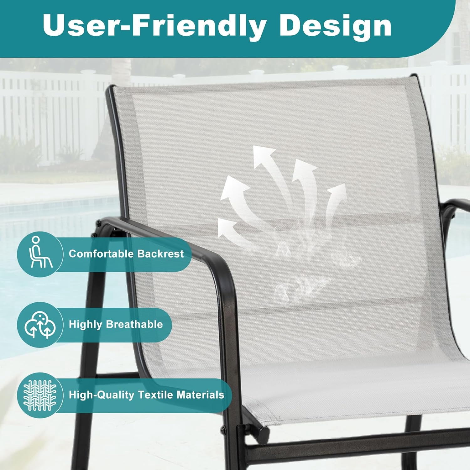 Atilioo 3 Piece Patio Furniture Set, Textilene Outdoor Furniture Set with Chairs & Table, Conversation Set for Lawn, Garden, Balcony, Yard, Poolside, Gray