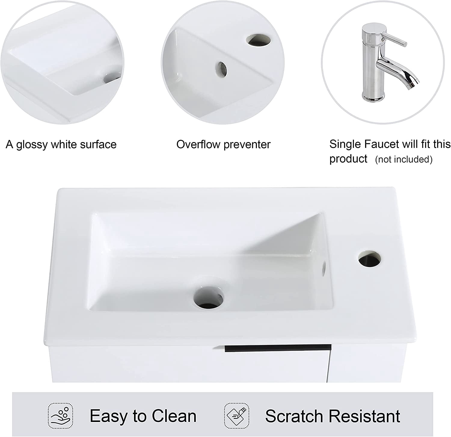 Miniyam 22" Bathroom Vanity Sink Combo for Small Space, Wall Mounted Cabinet Set, White