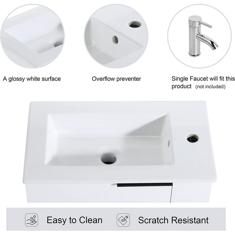 Miniyam 22 Bathroom Vanity Sink Combo for Small Space, Wall Mounted  Cabinet Set, White