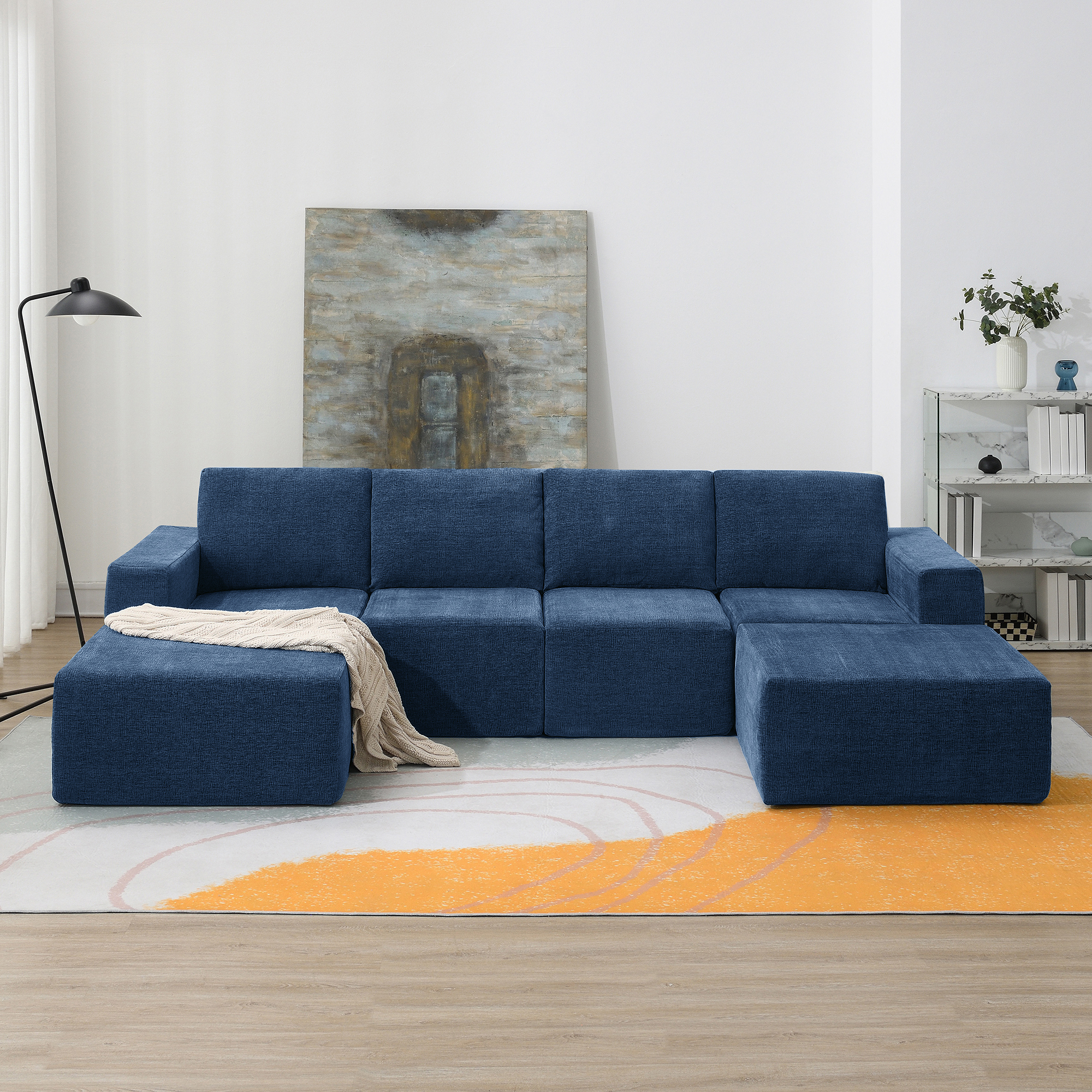 EUROCO Modular U Shaped Sectional Sofa - Upholstery - Navy