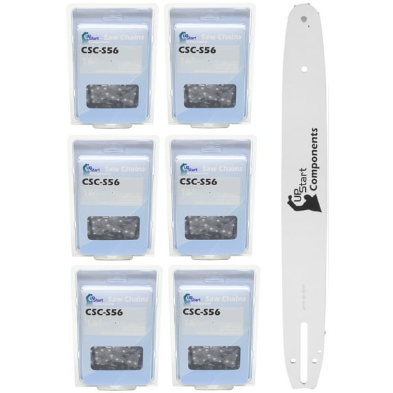 Replacement 16" Single Rivet Bar and 16" Semi Chisel Chain Combo for Tanaka ECS-350 Chainsaw (16" Length, 3/8" Pitch, 0.050" Gauge, 56 Drive Links, 7 Sprocket Nose Tooth) 1 Bar 6 Chains