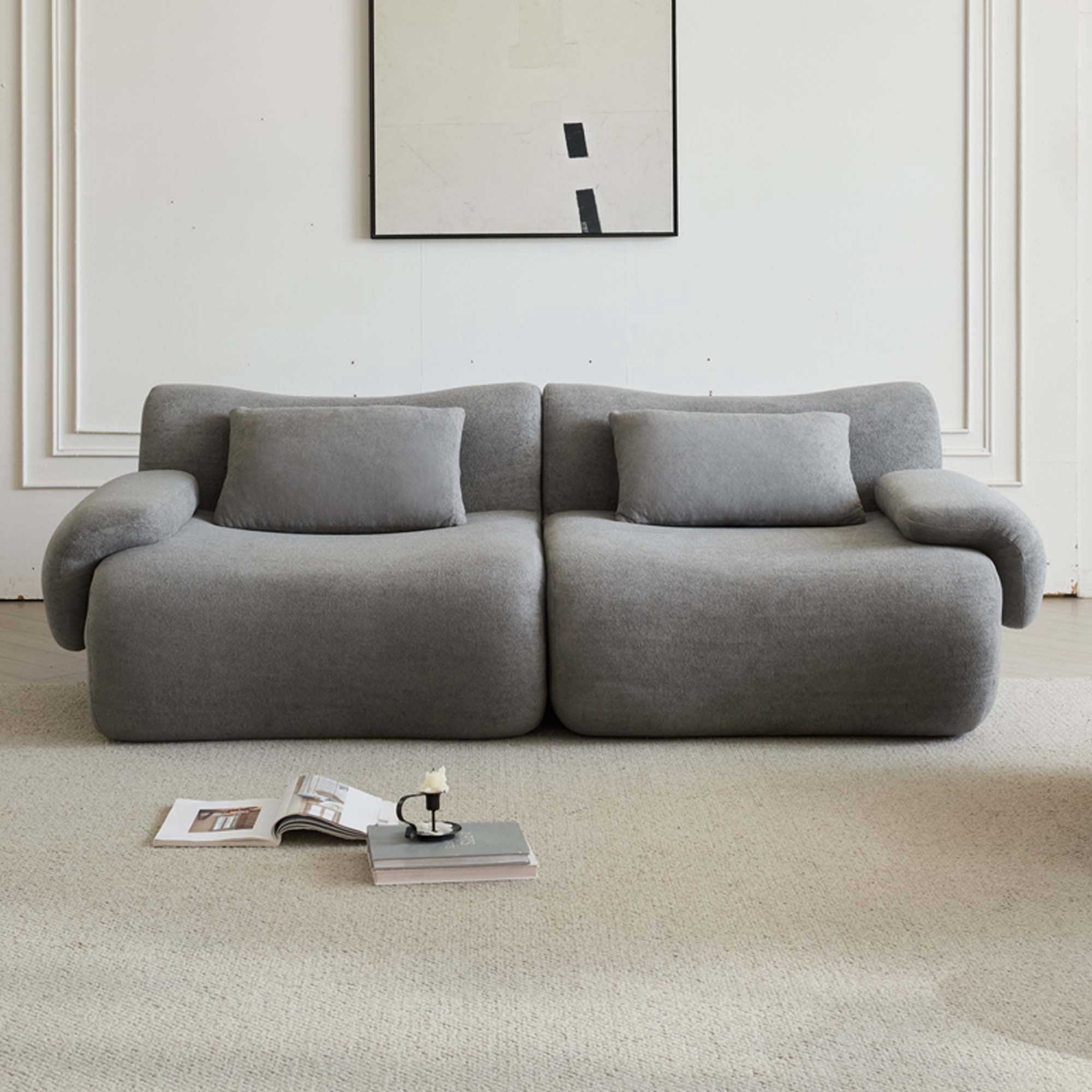 Miniyam 79" Light Grey 2-Seater Couch, Memory Foam Loveseats Modern Compression Sofa with Deep Seat, No Assembly Required Couch for Living Room Bedroom Apartment