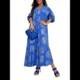 thumbnail image 2 of Vestido Bohemio con Estampado Floral para Mujer, Escote en V Profundo, Abertura Lateral, Corta, Corte A, Holgado Azul M, 2 of 5
