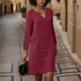 thumbnail image 2 of Sngxgn Women's Fall Elegant Dress Long Sleeve Crewneck Tie Waist Slim Rib Knit Slit Bodycon Midi Dress(Red,XXL), 2 of 8