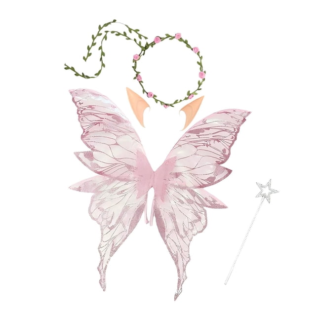 Alas de hada para adultos y niños, ligeras, accesorios para disfraz de Halloween, vestido elegante Rosa