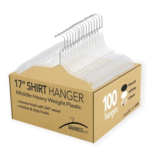 Perchas de plástico transparentes NAHANCO de 43 cm, paquete de 100