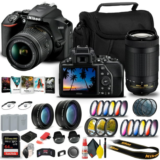 Nikon D3500 DSLR Camera with 1855mm and 70300mm Lenses (1588) + 64GB