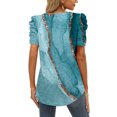 thumbnail image 6 of USSUMA T-Shirts for Women Trendy Floral Marble Print Women's Shirts and Blouses Puff Sleeve Female Tops Dressy Casual Summer Ruched Elegant V Neck Plus Tunics Beach, 6 of 8