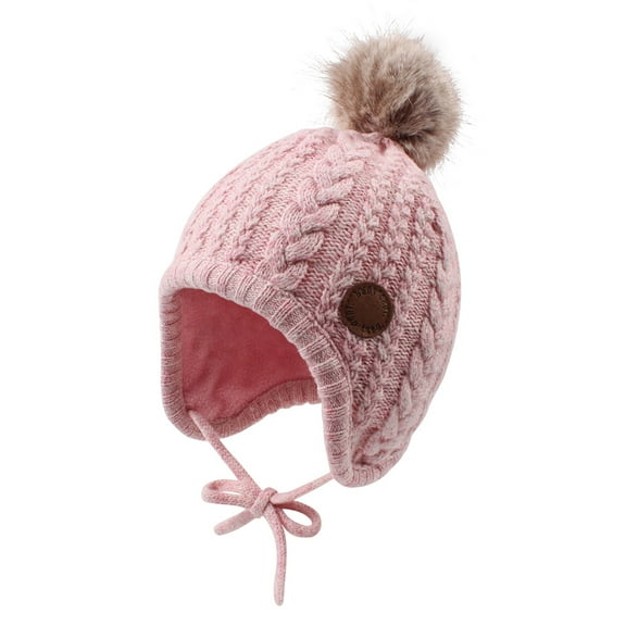 Winter Baby Boys Hat Fleece Lining Toddler Kids Earflap Beanie Warm Baby Hats for Girls with Pompom (Pink,M)