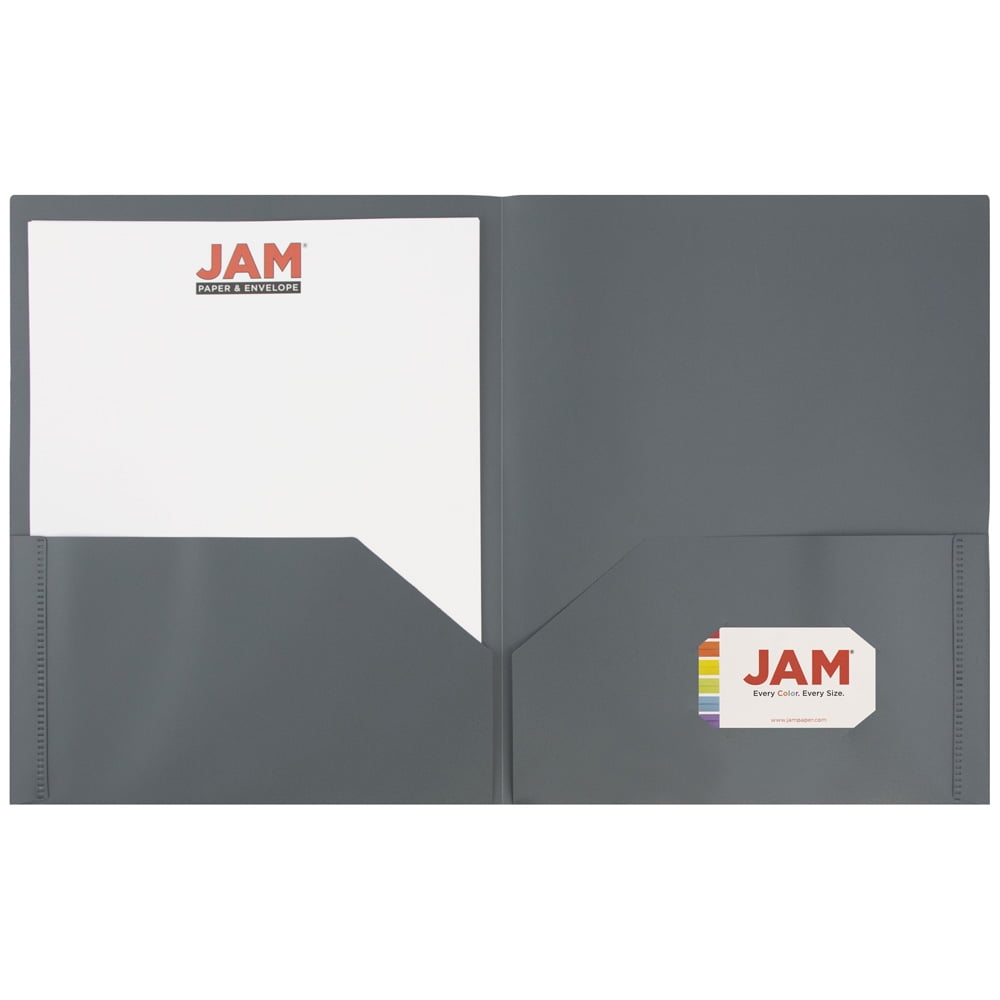 JAM Paper Plastic 2 Pocket School POP Folders, Grey, Bulk 96/pack