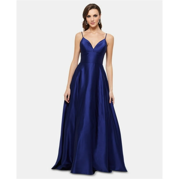 Betsy & Adam Womens Satin Gown Dress, Blue, 0