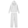 thumbnail image 4 of Cekizud Lounge Sets for Women Ribbed Knit Drawstring Hoodie Wide Leg Pants Casual Women 2 Piece Outfit, S-3XL, 4 of 5