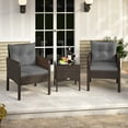 thumbnail image 4 of Gymax Set of 3 Outdoor Patio PE Wicker Furniture Set w/Cushions & Tempered Glass Coffee Table Gray, 4 of 10