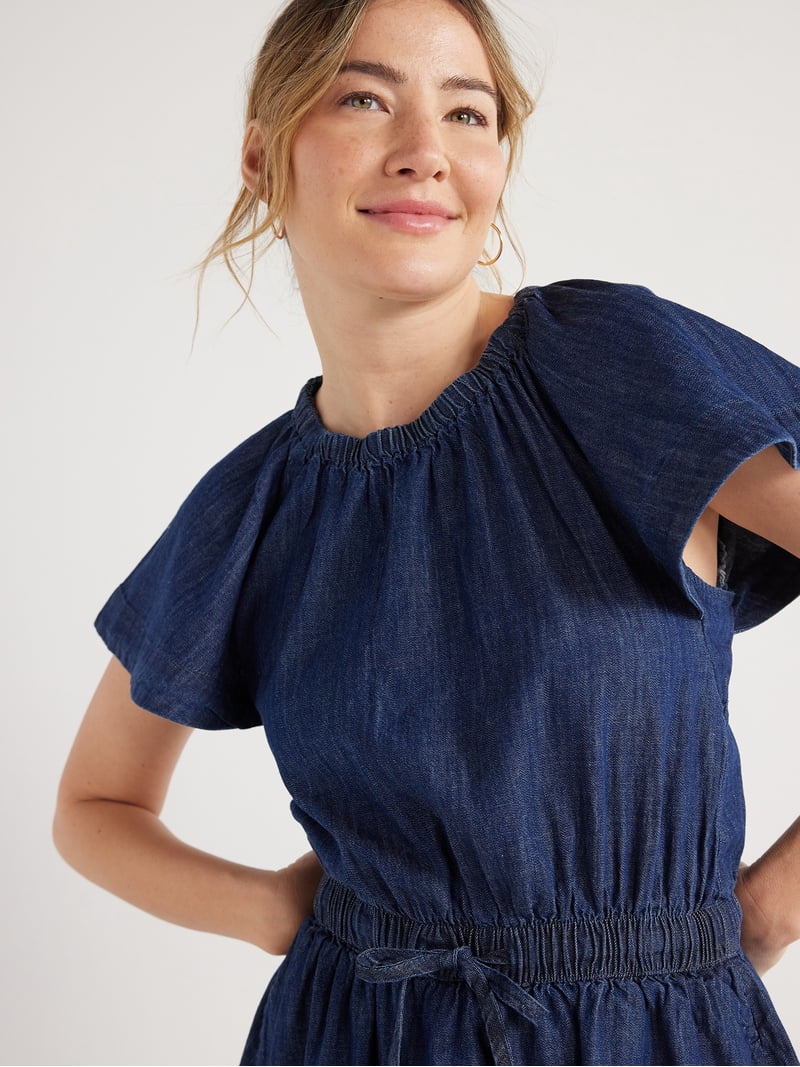 Free Assembly Women's Fit and Flare Denim Mini Dress with Flutter Sleeves, Sizes XS-XXL - Walmart.com Free Assembly Women's Fit and Flare Denim Mini Dress with Flutter Sleeves, Sizes XS-XXL - Walmart.com