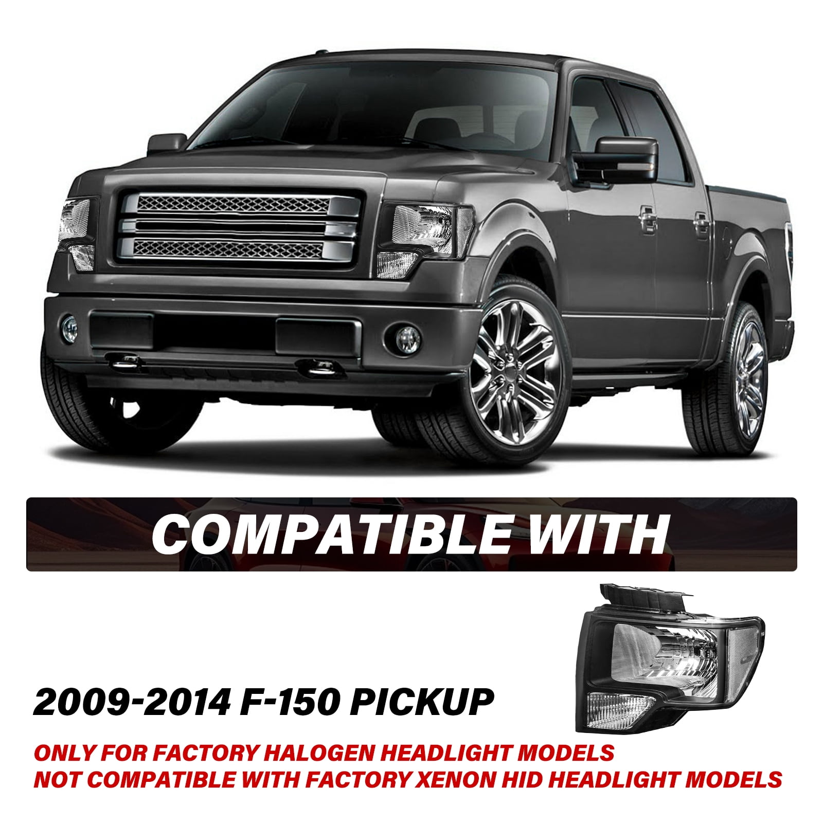 Fit 2009-2014 Ford F-150 F150 Black Housing Pickup Headlight Headlamp Pair L+R