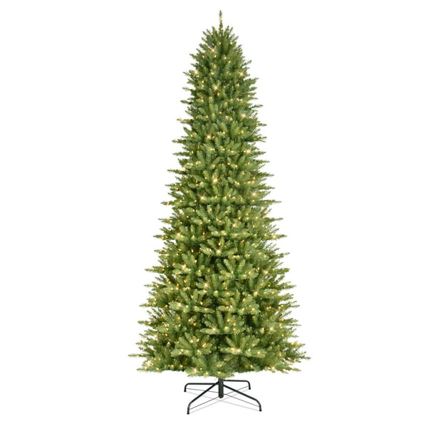 Árbol de Navidad Puleo International delgado preiluminado de 9 pies