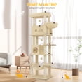 thumbnail image 2 of Hzuaneri Cat Tree, 82.6" Tall Multi‑Level Indoor Cat Tower with Scratching Posts, Condo, Hammock and Pom Poms, Beige, 2 of 12