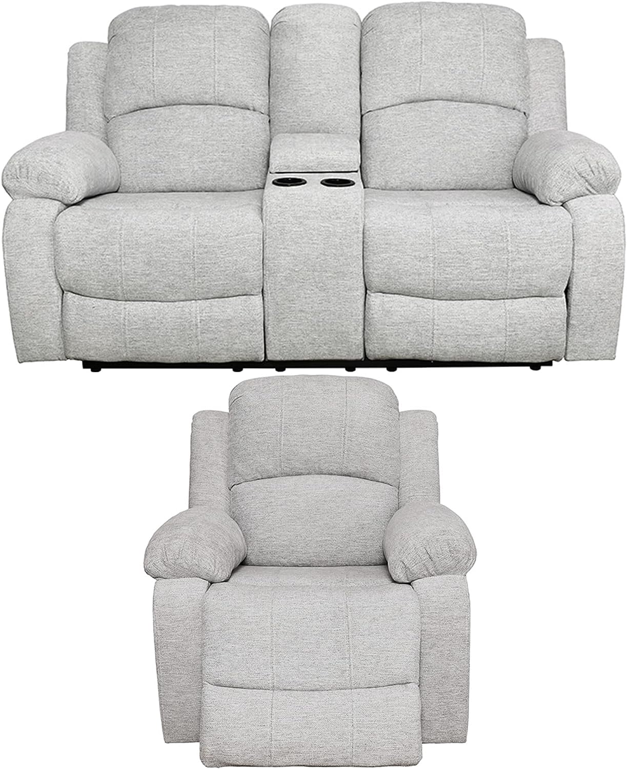 2 Piece Manual Recliner Sofa Couch, Home Theater Seating with Cup Holders, Living Room Furniture Sofa Set for Home Office (Sofa + Loveseat)