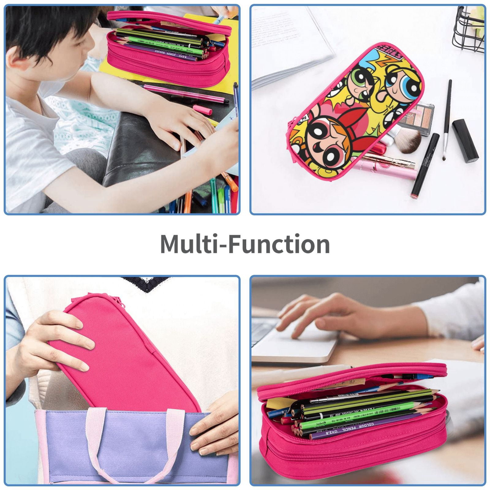 The Powerpuff Gi-rls Pencil Case Large Capacity Pencil Pouch Penbag Office Stationery Organizer Travel Makeup Bag Pink