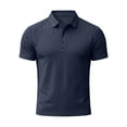 thumbnail image 7 of Men Geometric Embossed Polo Shirt, Cooling Breathable Short Sleeve Lapel Collar 3 Button Business Casual Summer Top Size 3XL Navy, 7 of 7