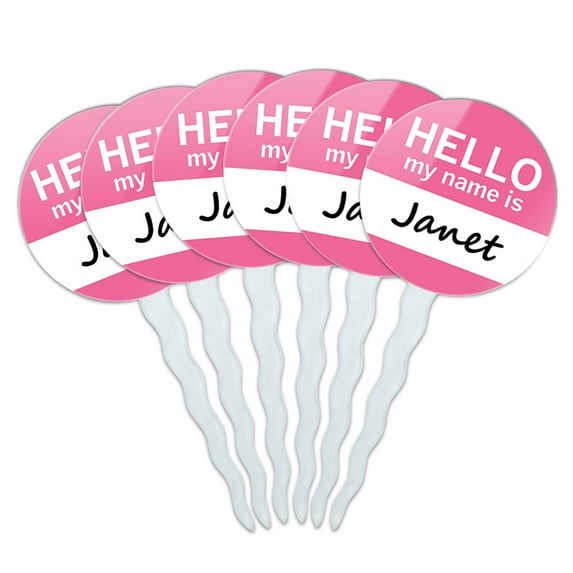 Janet Hello My Name Is Cupcake Picks Toppers - Set of 6