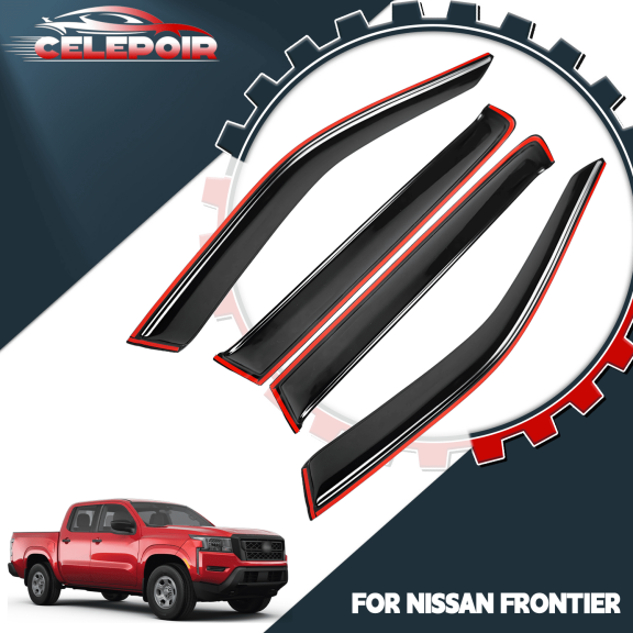 Fit 2022-2024 Nissan Frontier Crew Cab Tape-on Window Visor Vent Shade Deflector