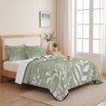 thumbnail image 5 of Quilts Full Size, Sage Green Botanical Soft Comforter Bedding Set for Bed, Farmhouse Laugh Love Leaves Lightweight Quilted Bedspread with Pillow Cover(2 Pieces) for All Season, 78x90 Inch, 5 of 9