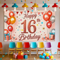 thumbnail image 6 of Glittery 16th Birthday Backdrop Banner with Balloons Stars and Gifts Party Supplies Birthday Decoration Photography Props Party Decor Background, 6 of 7