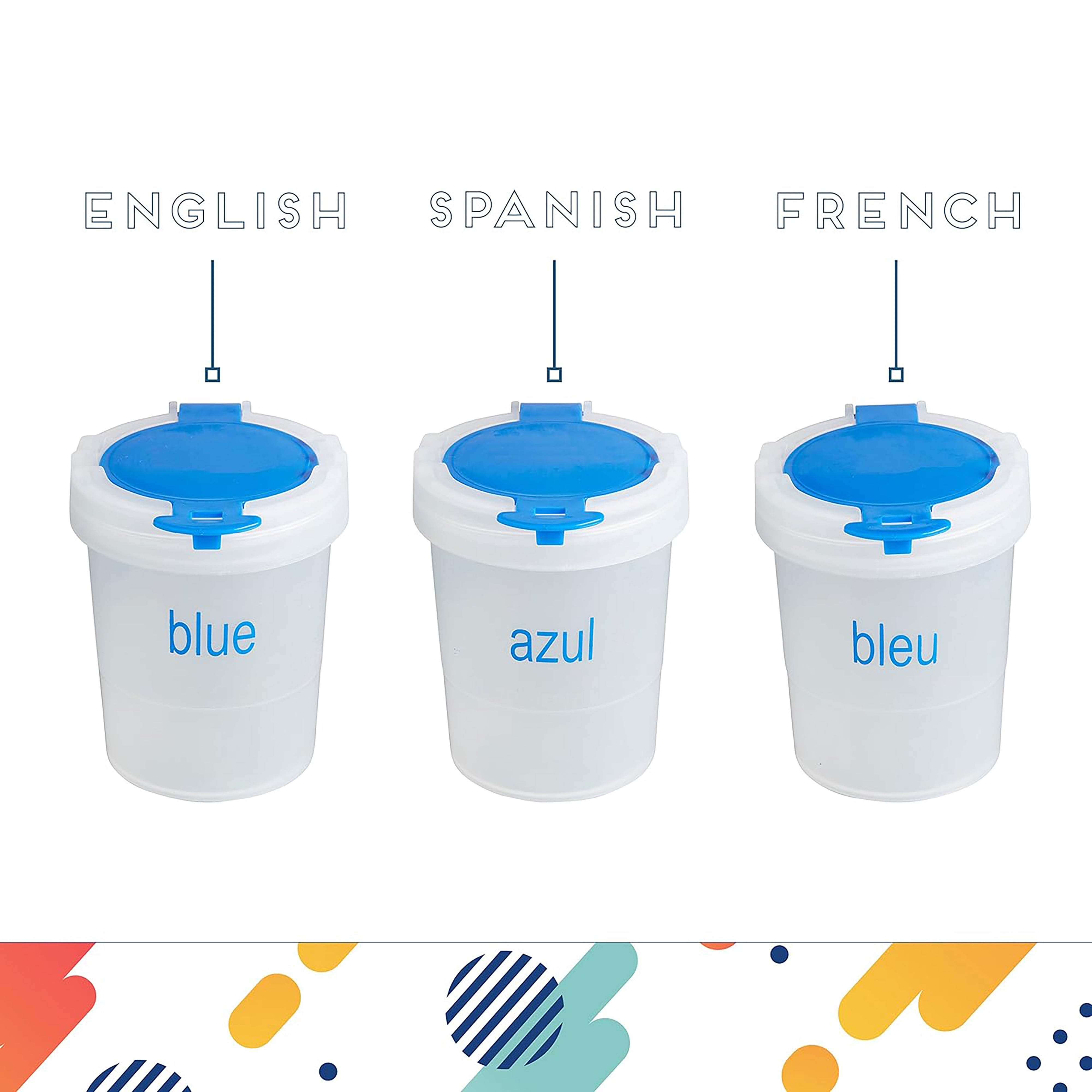 ECR4Kids Large Trilingual Paint Cups and Brushes, Art Set, Assorted, 12 Sets