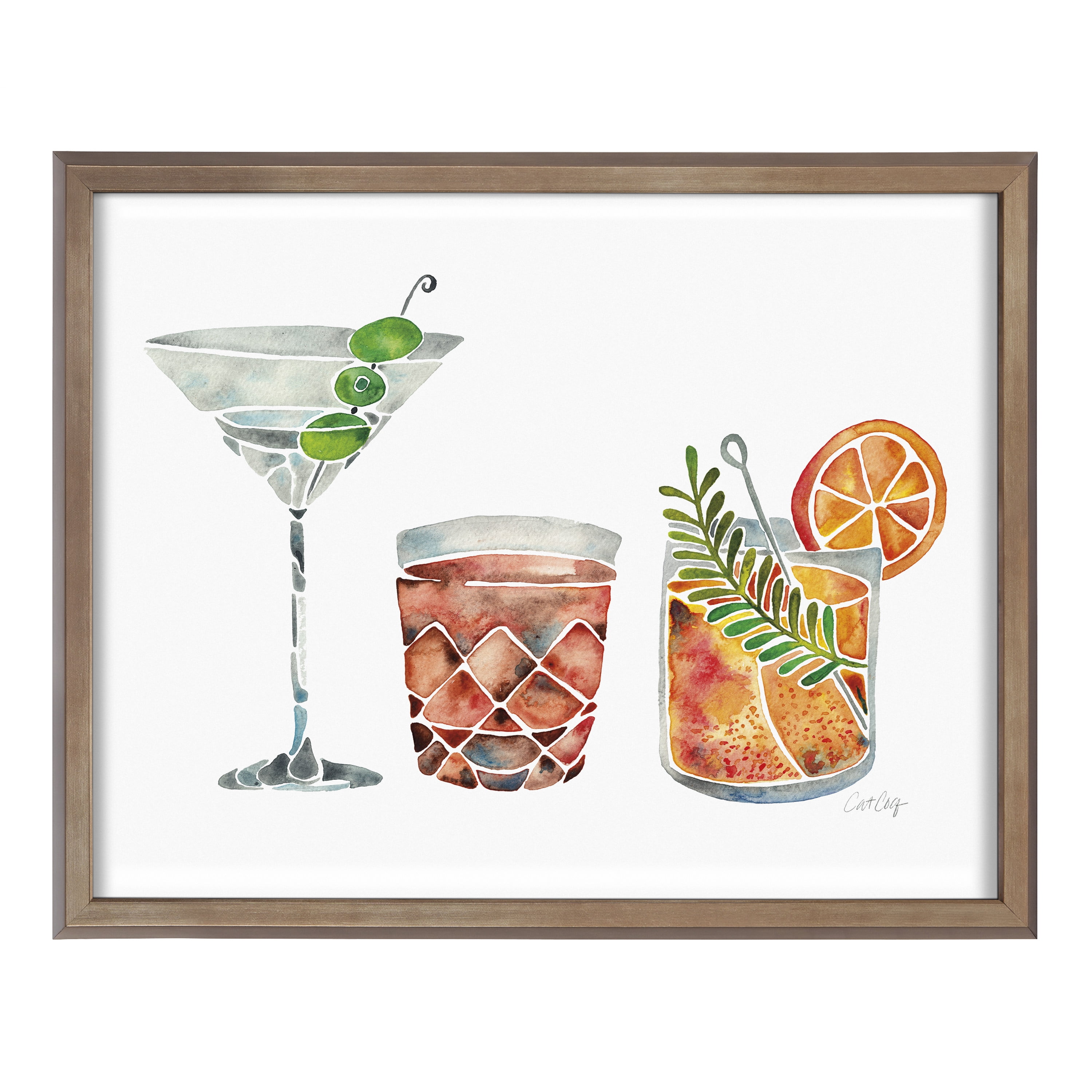 Kate and Laurel Blake Classic Cocktails Framed Printed Glass Wall Art by Cat Coquillette, 16x20 Gold, Mid-Century Modern Cocktail Art for Wal