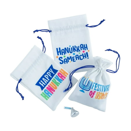 Hanukkah Canvas Treat Bags, Party Supplies, Hanukkah, 12 Pieces