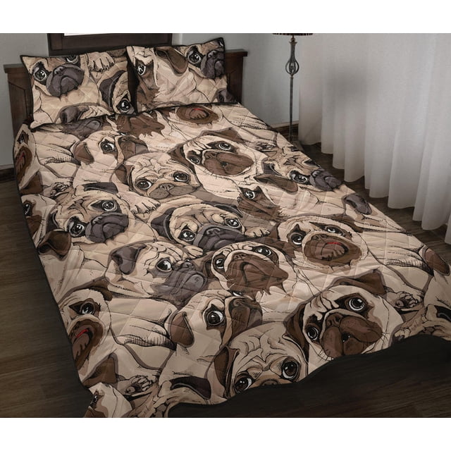 Juego de cama edredón con fondo de dibujo de carlino