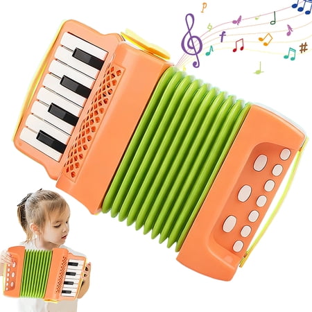 Kids Accordion Toy with 10 Keys Buttons Mini Accordion & Piano Toys Musical Instruments for Boys Girls Beginners Early Education(Orange)