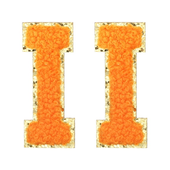 Uxcell Chenille Letter Patches 2.2" Self Adhesive Letter I Stick on Embroidered Patch for Clothing Repair (Orange, Pack of 2)